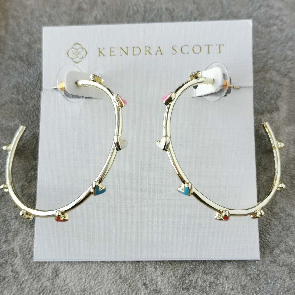 Kendra Scott Gold Multi Color Haven Heart Hoop Earrings NEW w/dust bag